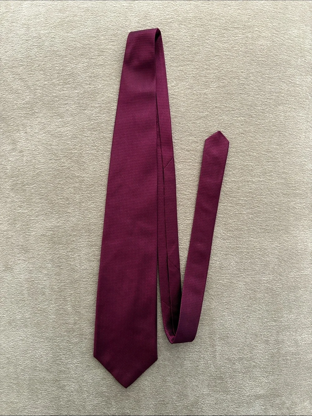 Paul Fredrick Burgundy Maroon Textured Grid Silk Tie Necktie